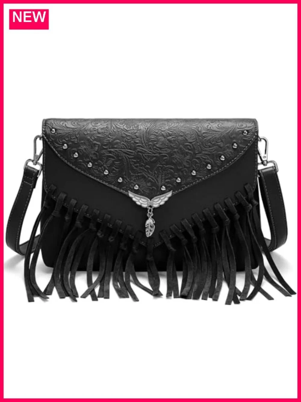 Faux Leather Western Fringe Crossbody Bag with Adjustable Strap